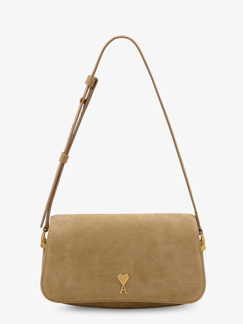 Suede shoulder bag with logo on the front
