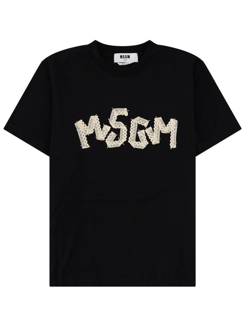 T-SHIRT CON LOGO RICAMATO IN PIZZO