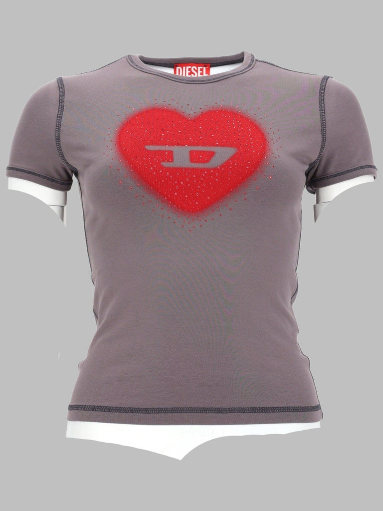 T-SHIRT CON STAMPA A CUORE E BORCHIE