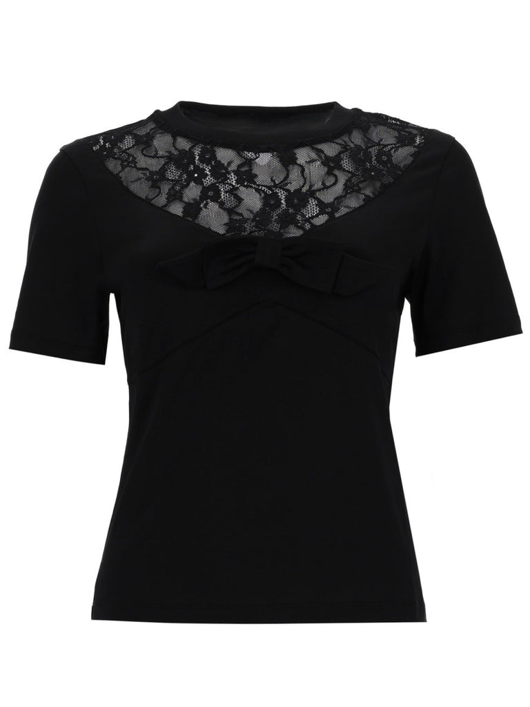 T-SHIRT WITH BOW AND LACE INSERTS