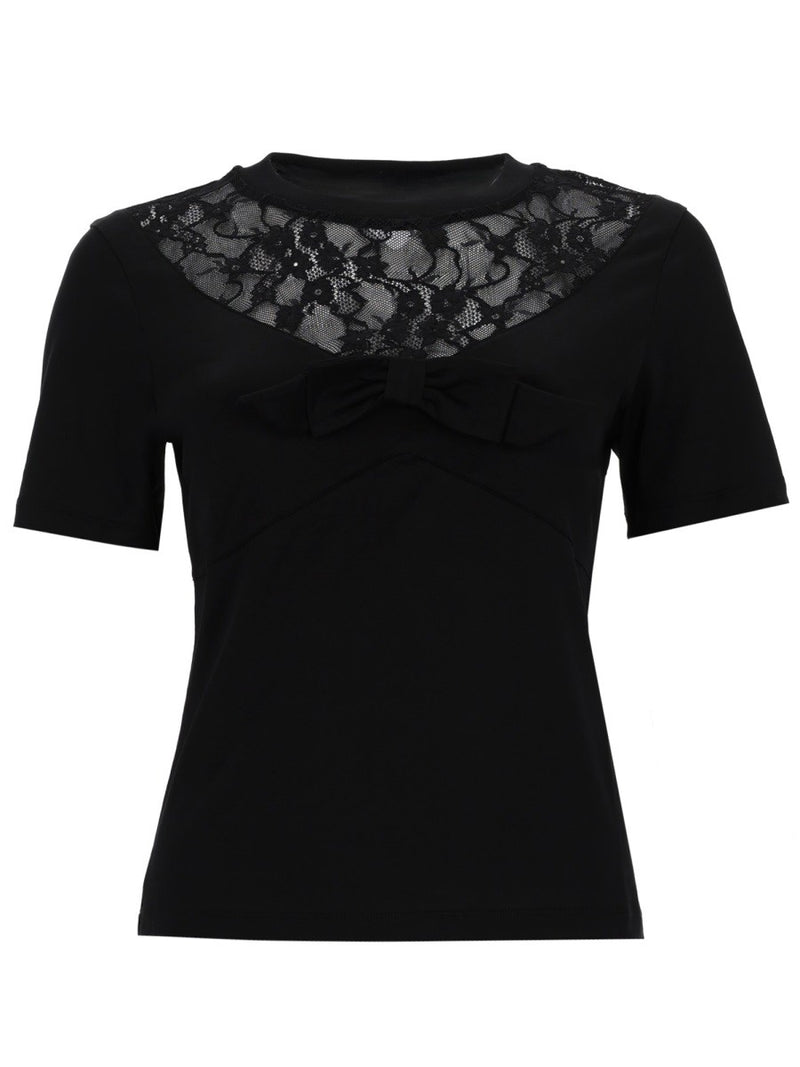 T-SHIRT WITH BOW AND LACE INSERTS