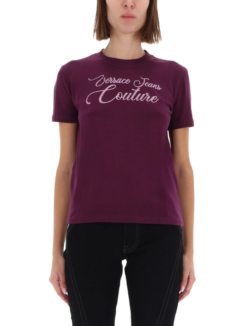 T-SHIRT WITH LOGO AND RHINESTONES
