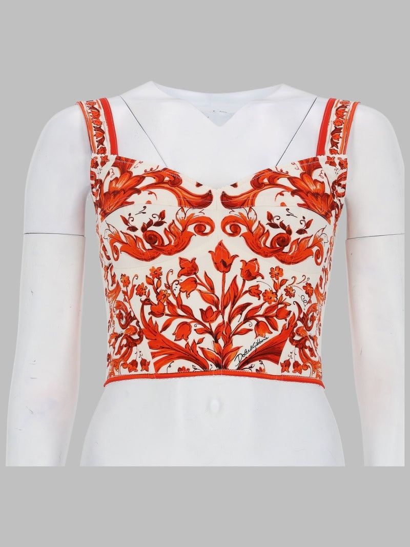 TOP BUSTIER IN CHARMEUSE STAMPA MAIOLICA