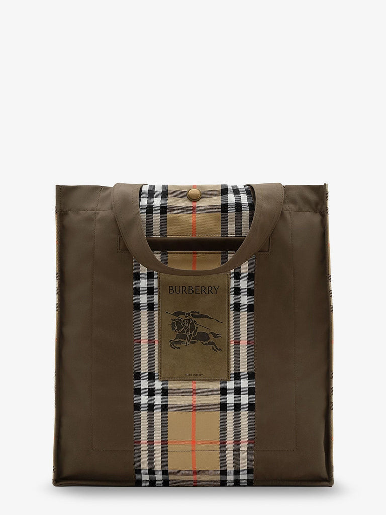 Tote Trench Check canvas shoulder bag with suede logo label on the front
