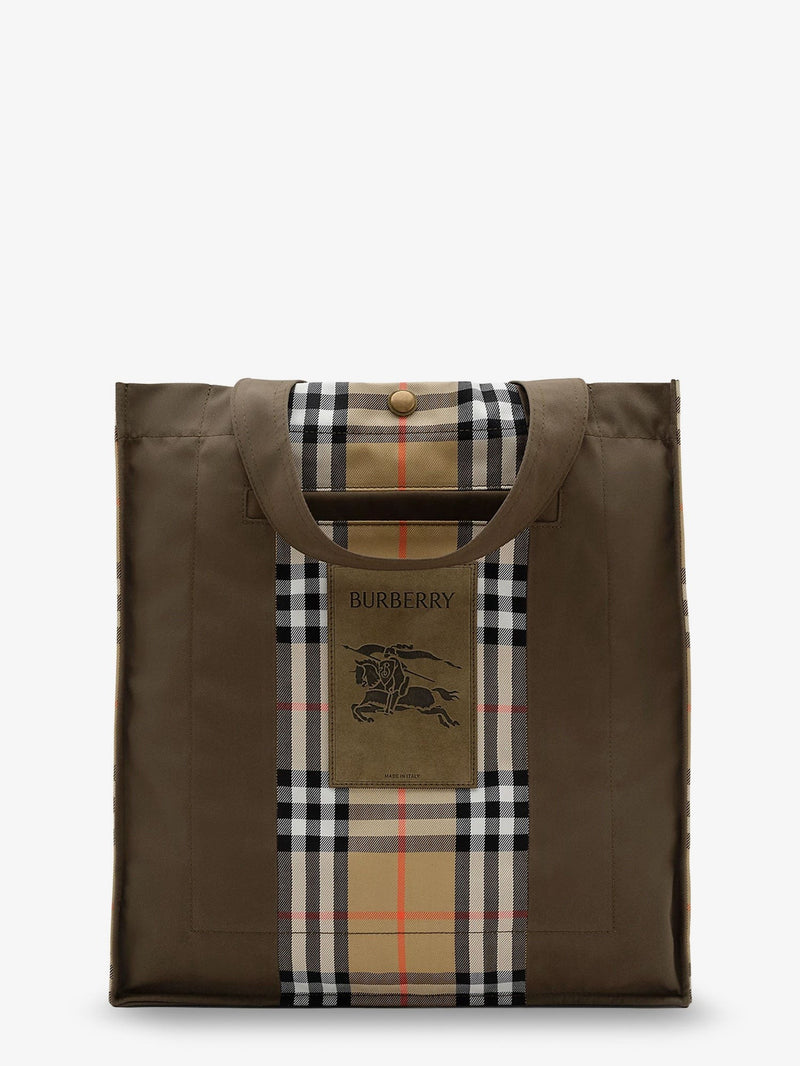 Tote Trench Check canvas shoulder bag with suede logo label on the front