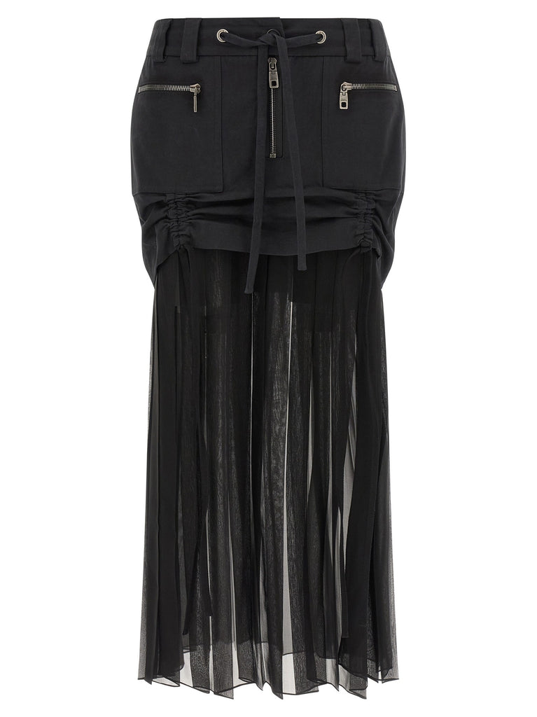Twill and chiffon skirt