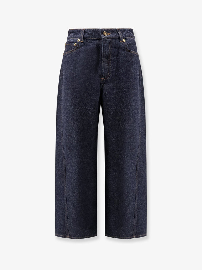 Twisted dark blue denim jeans