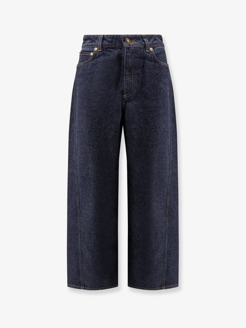Twisted dark blue denim jeans
