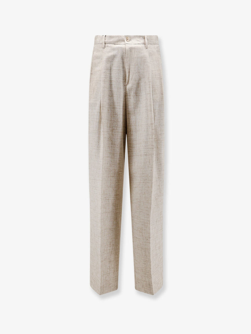 Viscose and linen blend trousers with tweed effect
