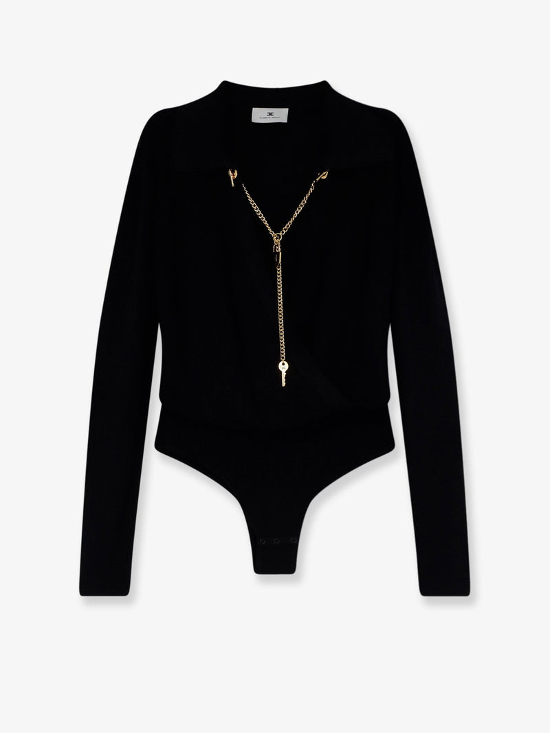 Viscose blend bodysuit with jewel charm detail