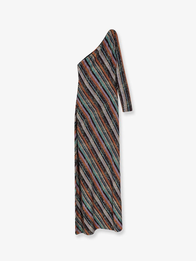 Viscose blend long dress with chevron pattern