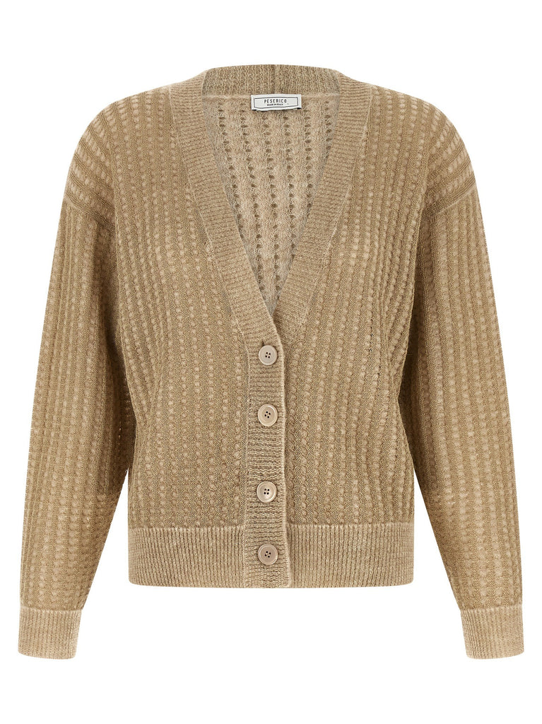 Waffle lamé cardigan