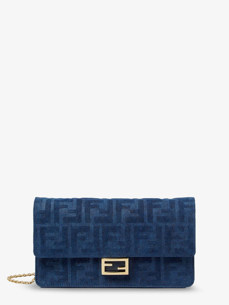 Wallet On Chain Baguette shoulder bag in denim-effect FF corduroy