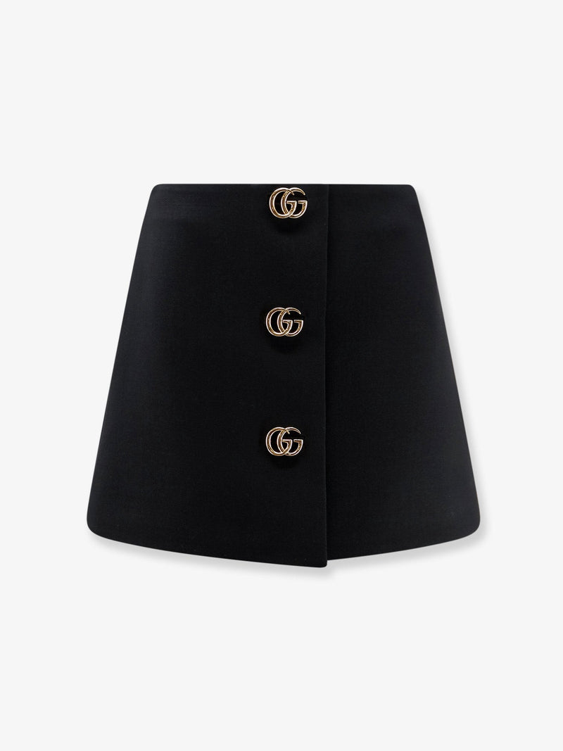Wool crepe skirt with Double G button