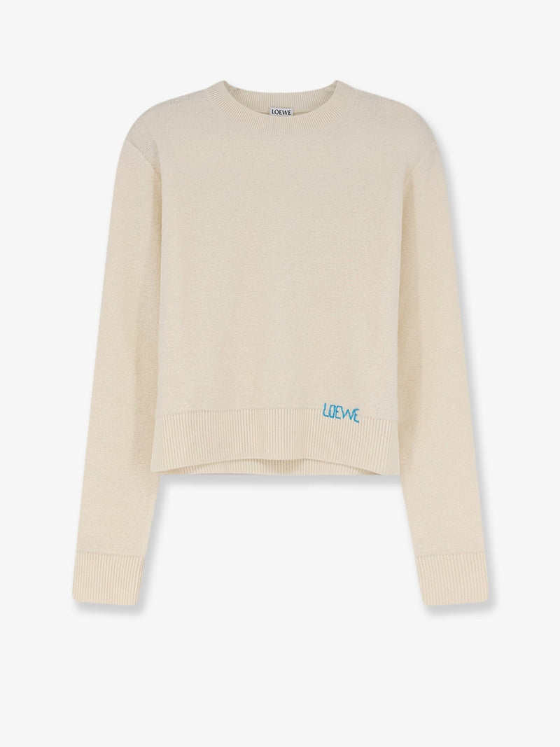 Wool sweater with contrasting embroidered logo on the bottom