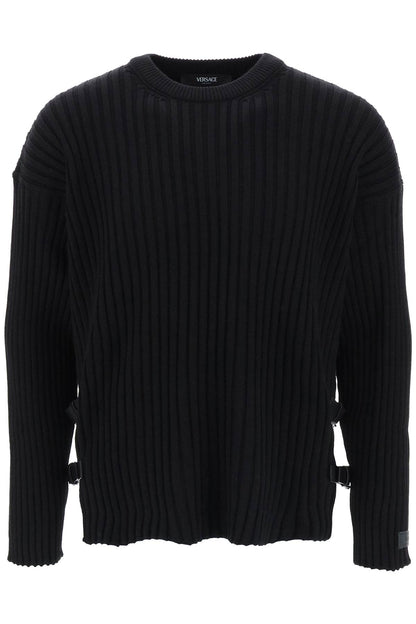 Versace Versace ribbed-knit sweater with leather straps