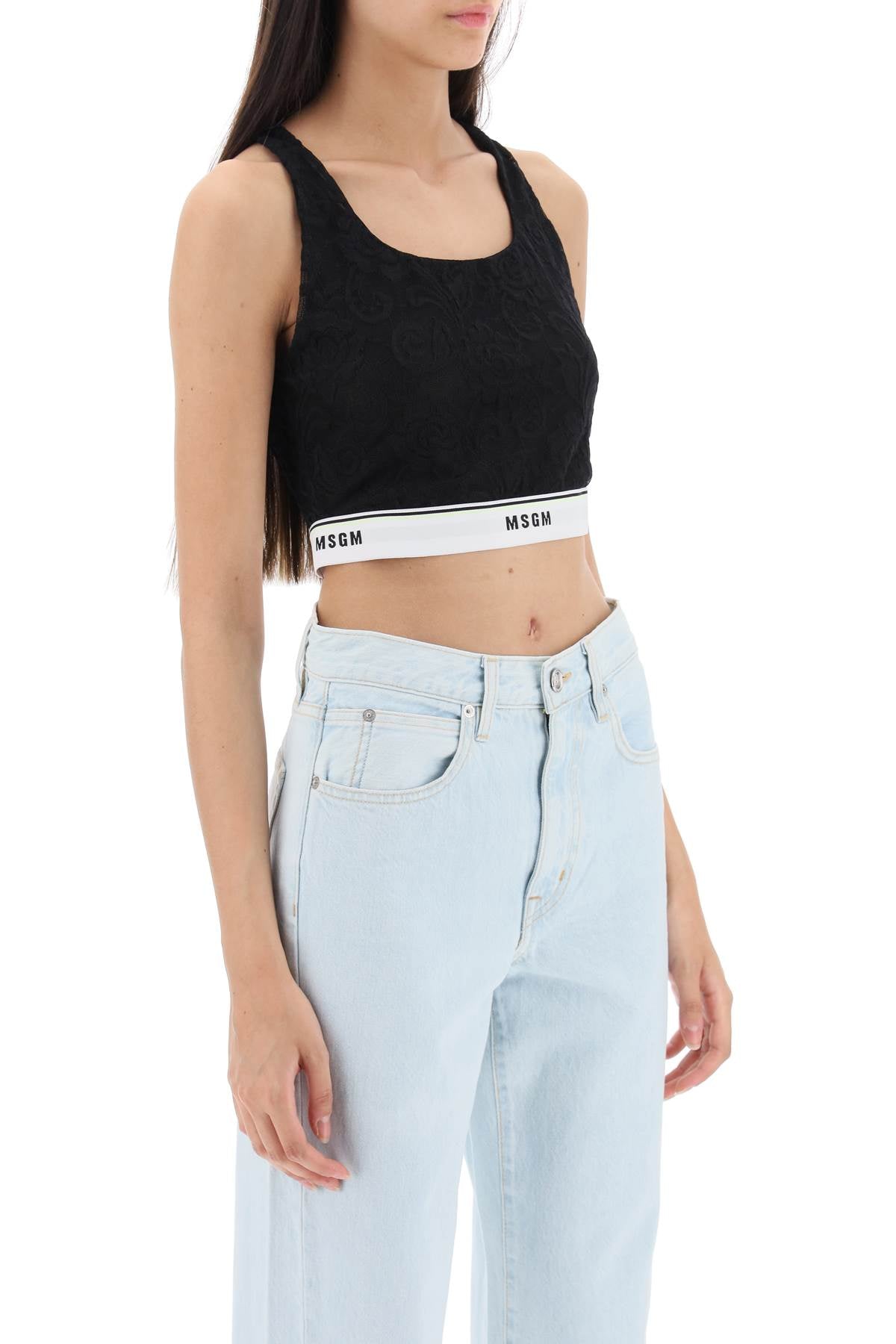 MSGM Msgm sports bra in lace with logoed band