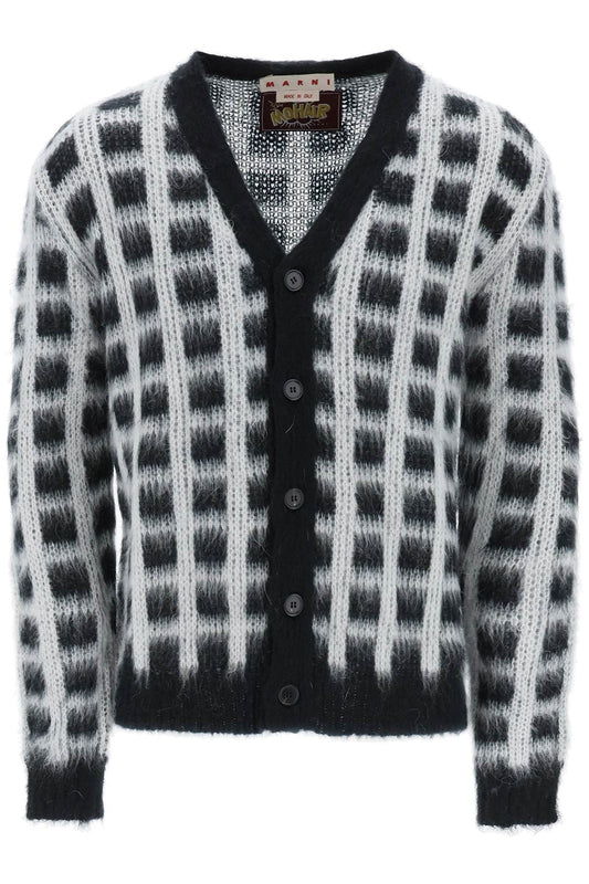 Marni Marni brushed-yarn cardigan with check pattern