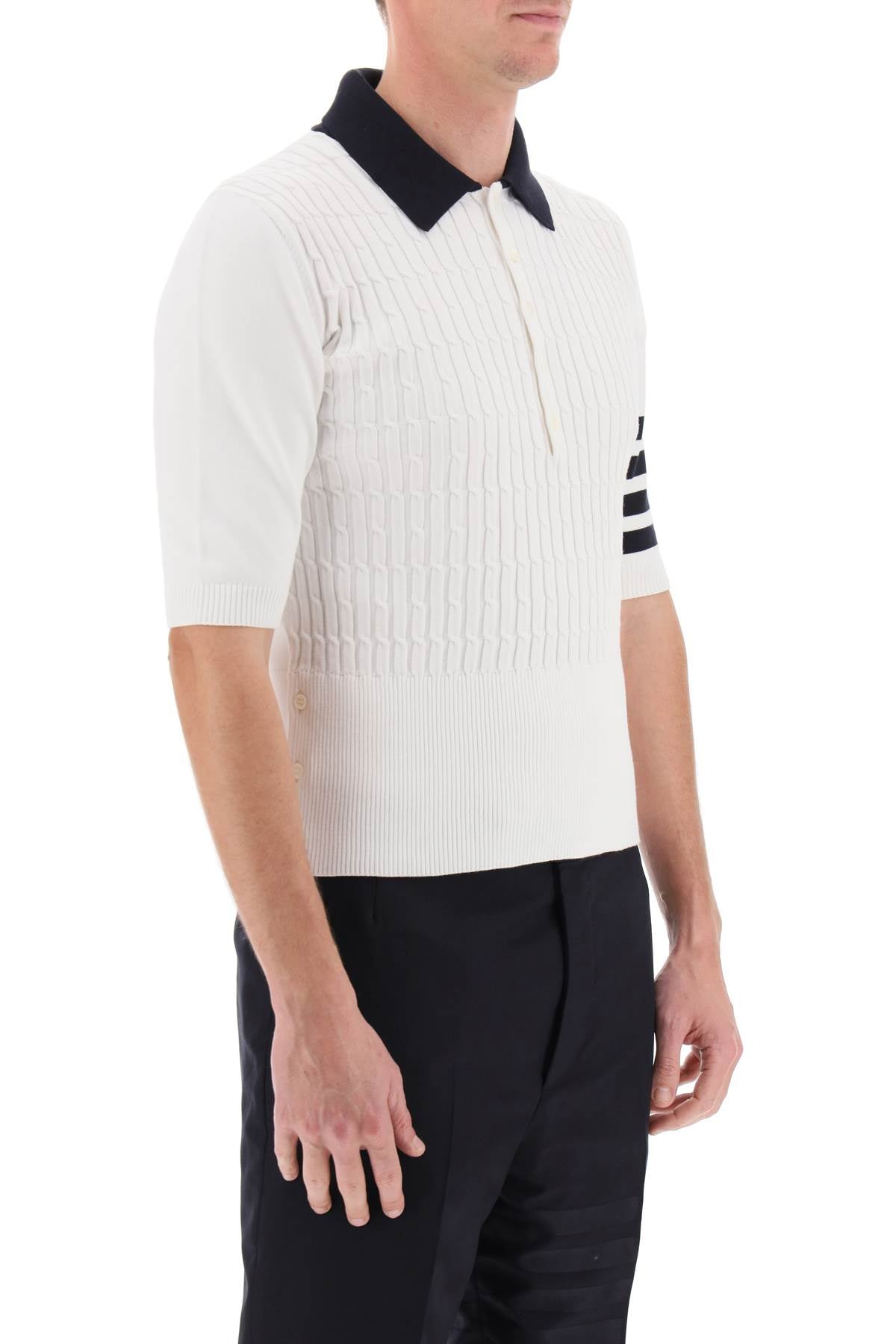 Thom Browne Thom browne placed baby cable 4-bar cotton polo sweater