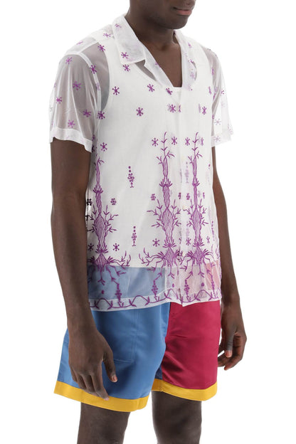 Bode Bode lavandula bowling shirt in embroidered tulle