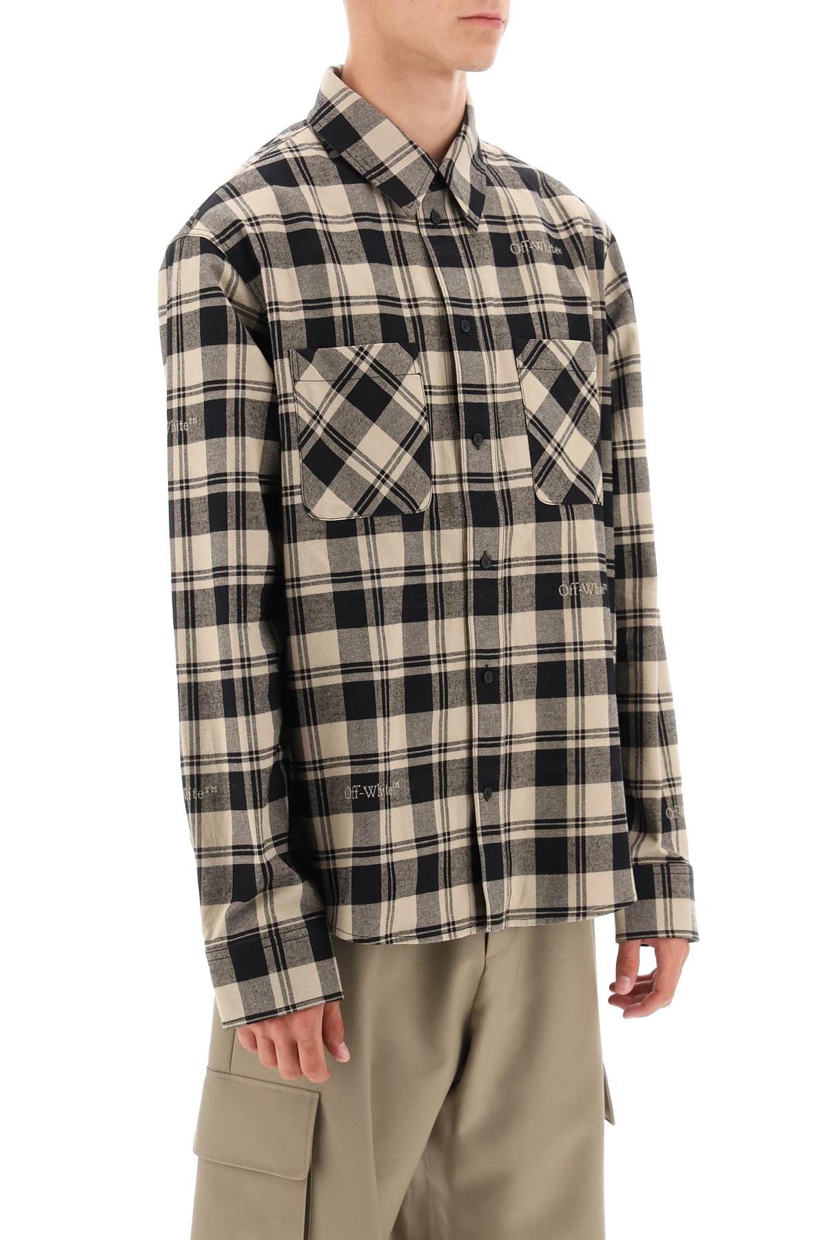 Off-White Off-white flannel shirt with logoed check motif