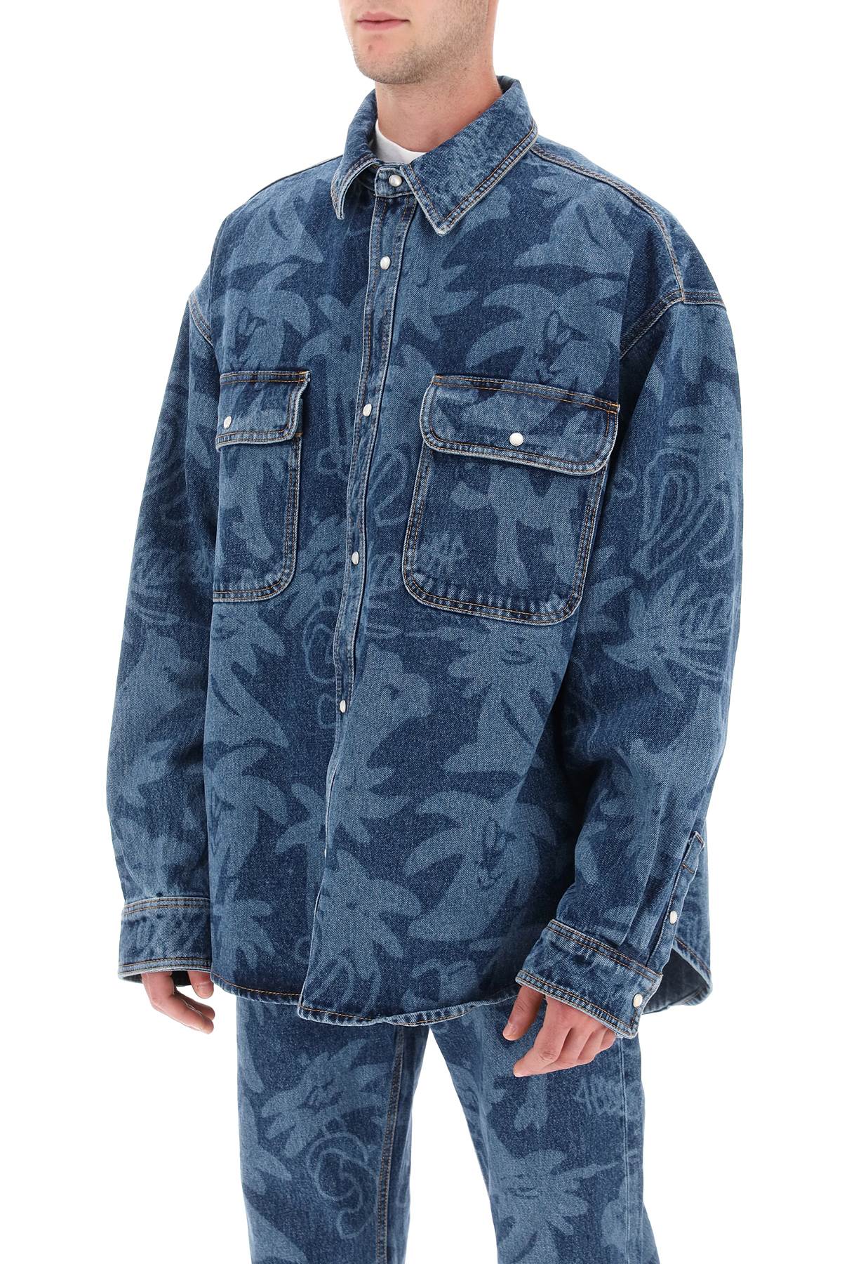 Palm Angels Palm angels 'palmity' overshirt in denim with laser print all-over
