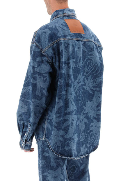 Palm Angels Palm angels 'palmity' overshirt in denim with laser print all-over
