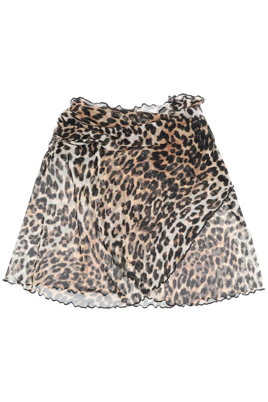 Ganni Ganni cover up mini skirt in mesh with leopard print